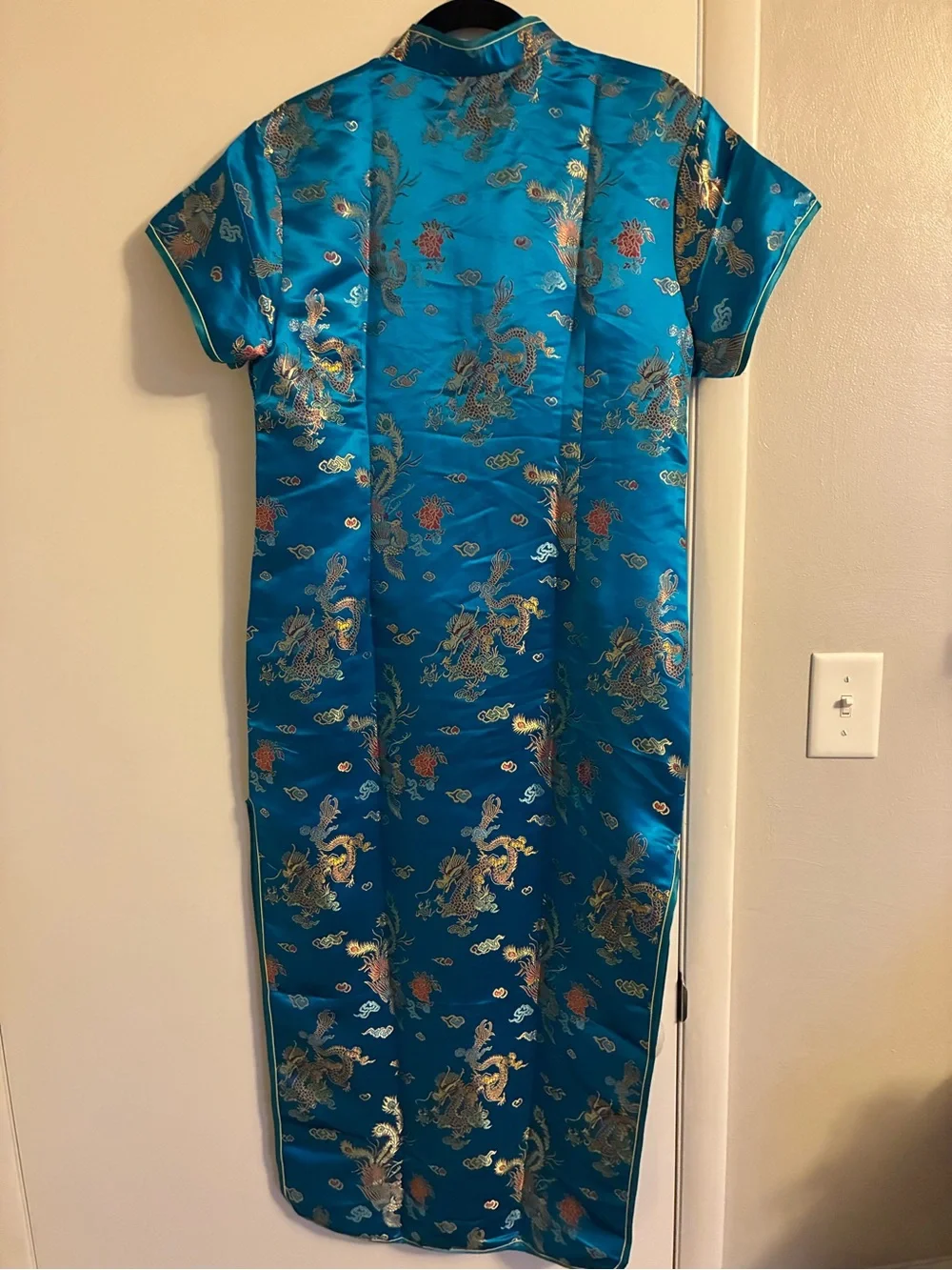 Blue Traditional Chinese Cheongsam Dress Kimono Dragon and Phoenix - Picture 8 of 13